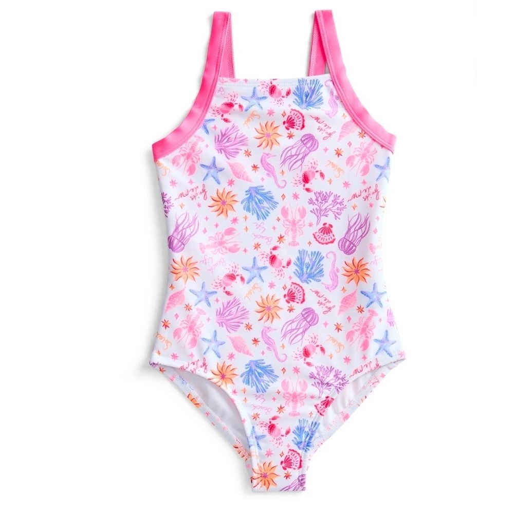 Wonder Nation Girls' One-Piece Swimsuit with‎ UPF 50+, Sizes L (10-12)